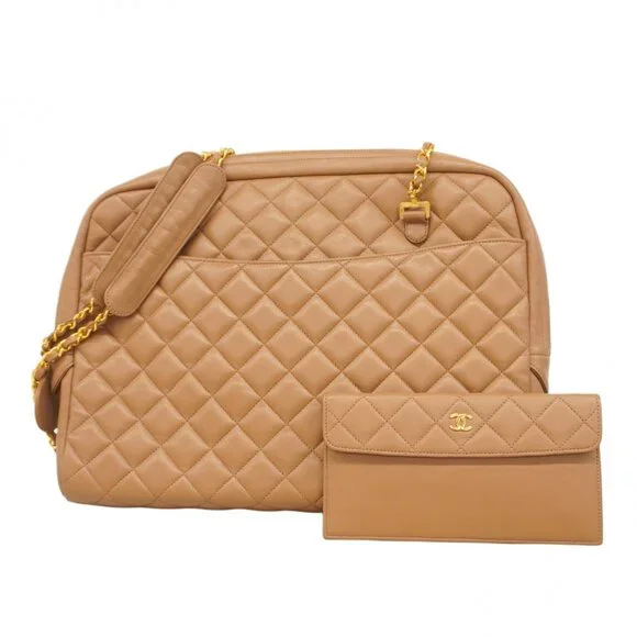 Authentic Chanel NEW quilted camel leather brown lambskin tote with wallet LWILL - Picture 2 of 12